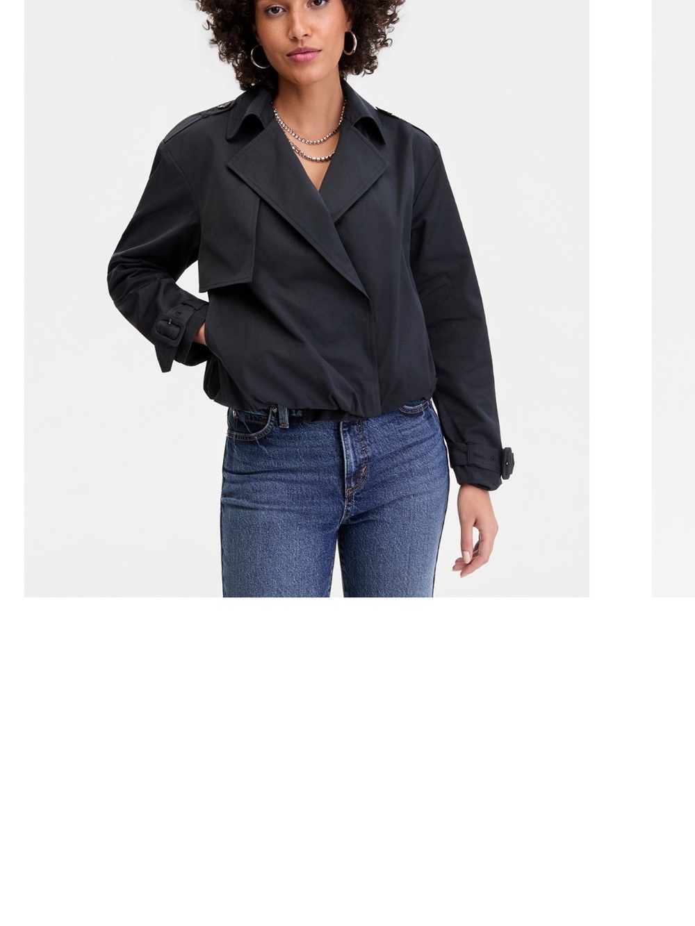 INC cropped bubble hem trench jacket